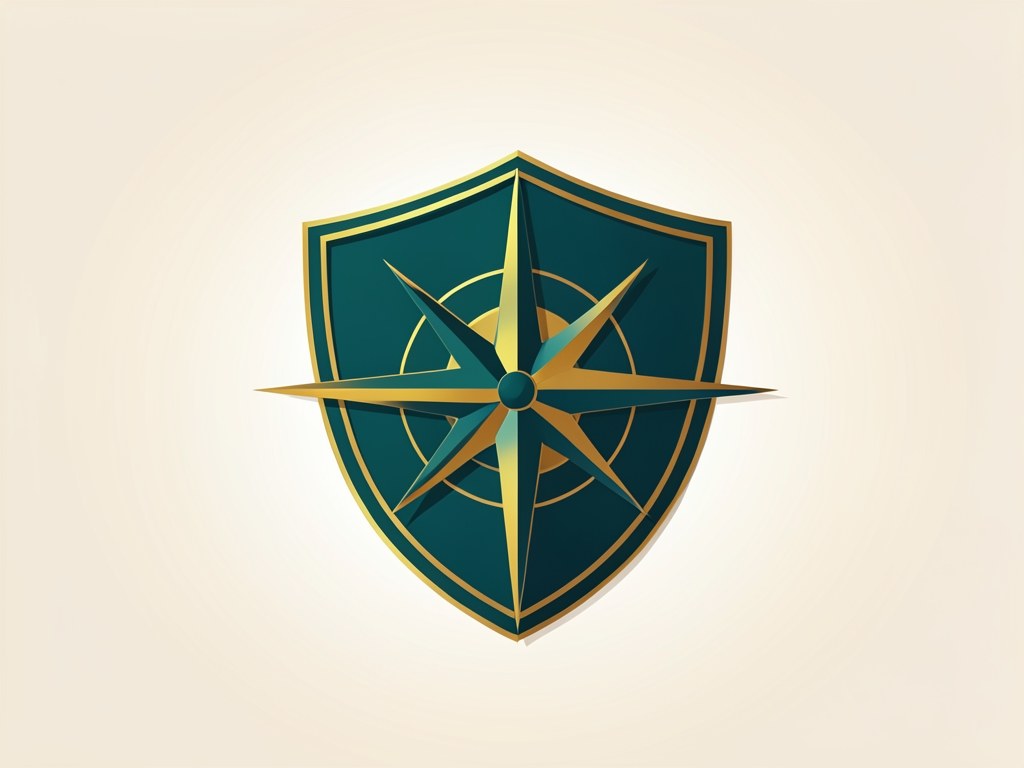 An illustration of a compass and a shield, representing trust and guidance of the site's mission.