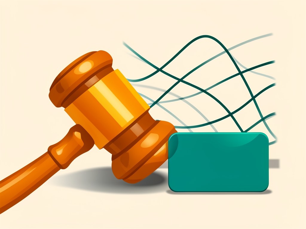 An illustration of a gavel and a credit card on a document, representing terms of use.